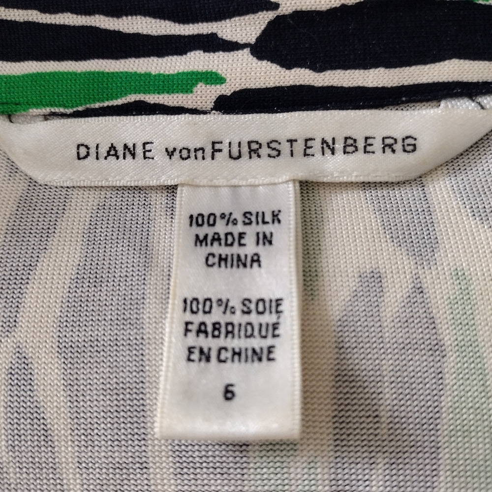 Diane Von Furstenberg Silk Jillia Wrap Dress Size 4 Green Black White DVF Dress - Picture 4 of 10